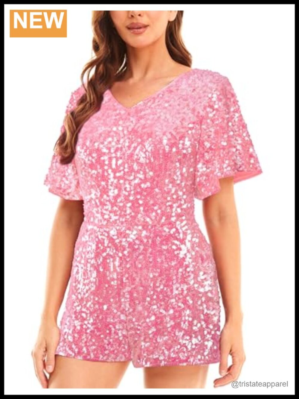 Sequin Romper Sparkly Short Jumpsuit Party Concert Outfit Flutter Sleeve